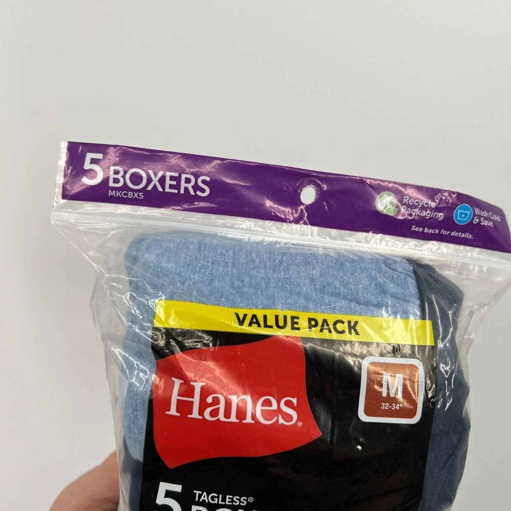 Hanes Tagless Boxers soft breathable wicking cool comfort M 5 value pack